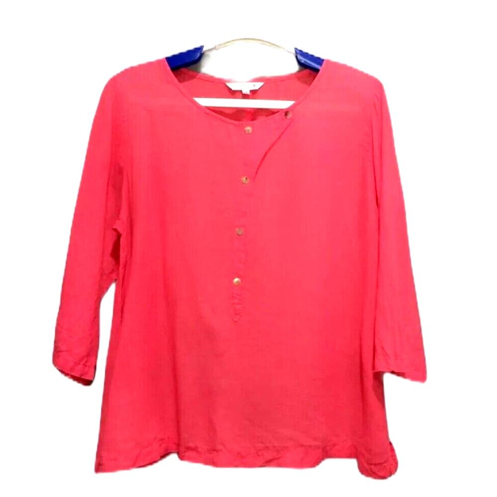 Kleen Lagenlook Pullover Pink Linen Top Shirt Button Detail Women's Medium
